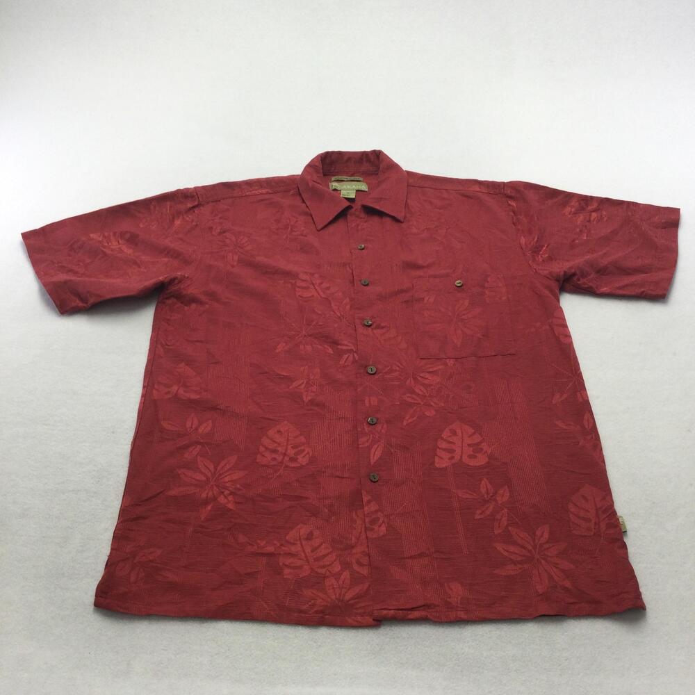 Cabana Shirt Mens Medium Red Silk Hawaiian Aloha Short Sleeve Button Up Casual